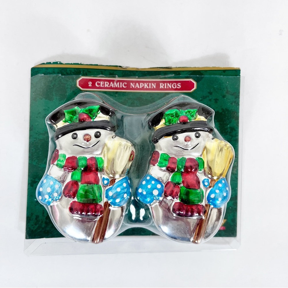 Snowman Frosty Christmas Napkin Rings Shiny Silver Allure 1998 (2) Vintage